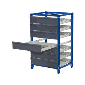 Kompaktes Auszugsregal 75 kg mit 7 Schubfächern (800 x 800 mm) unverkleidet