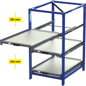 Kompaktes Auszugsregal mit 3 Fächern - Lichte Höhe: oberste Ebene 381 mm / untere Ebenen 366 mm