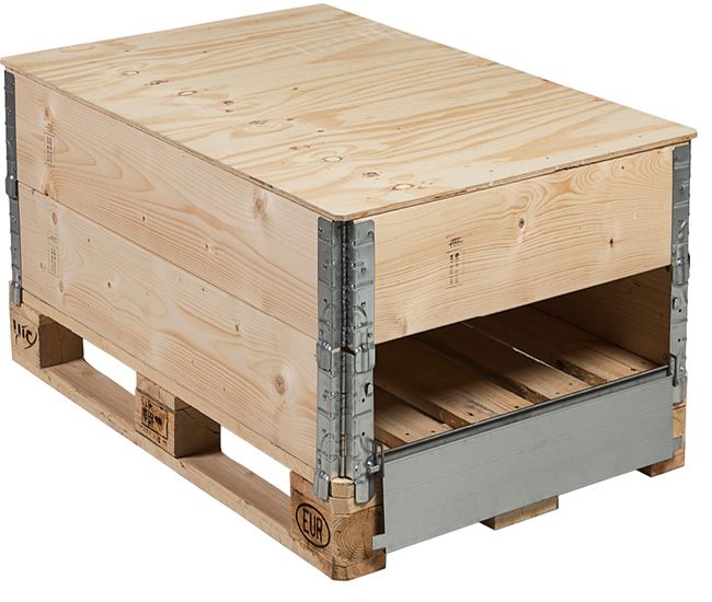 Pallet collars with metal door