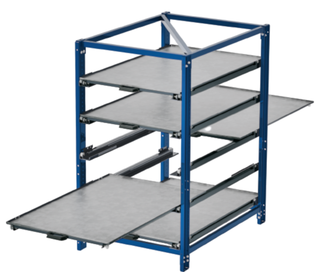 Compact pull-out rack 70 % two-way shelves for small parts