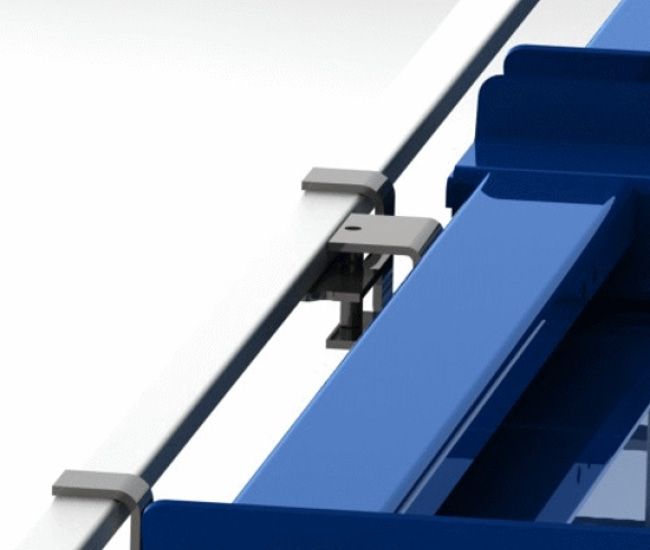 Beam mounted pull out unit with steel shelf panel