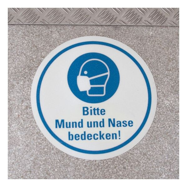 Bodenmarkierung Mundschutzhinweis