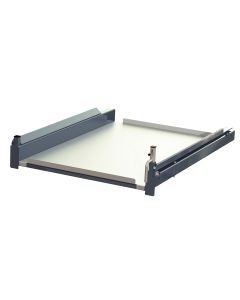 Steel shelf for suspended pull-outs with metal stop