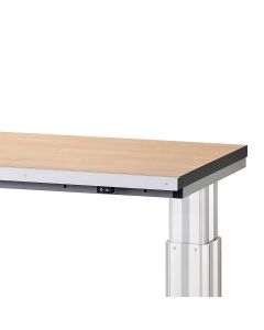 Ausschnitt Tischplatte Laminat grau und Eiche