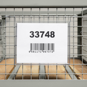 Drahtbügeltasche DIN A5 quer in Anwendung an einer Gitterbox