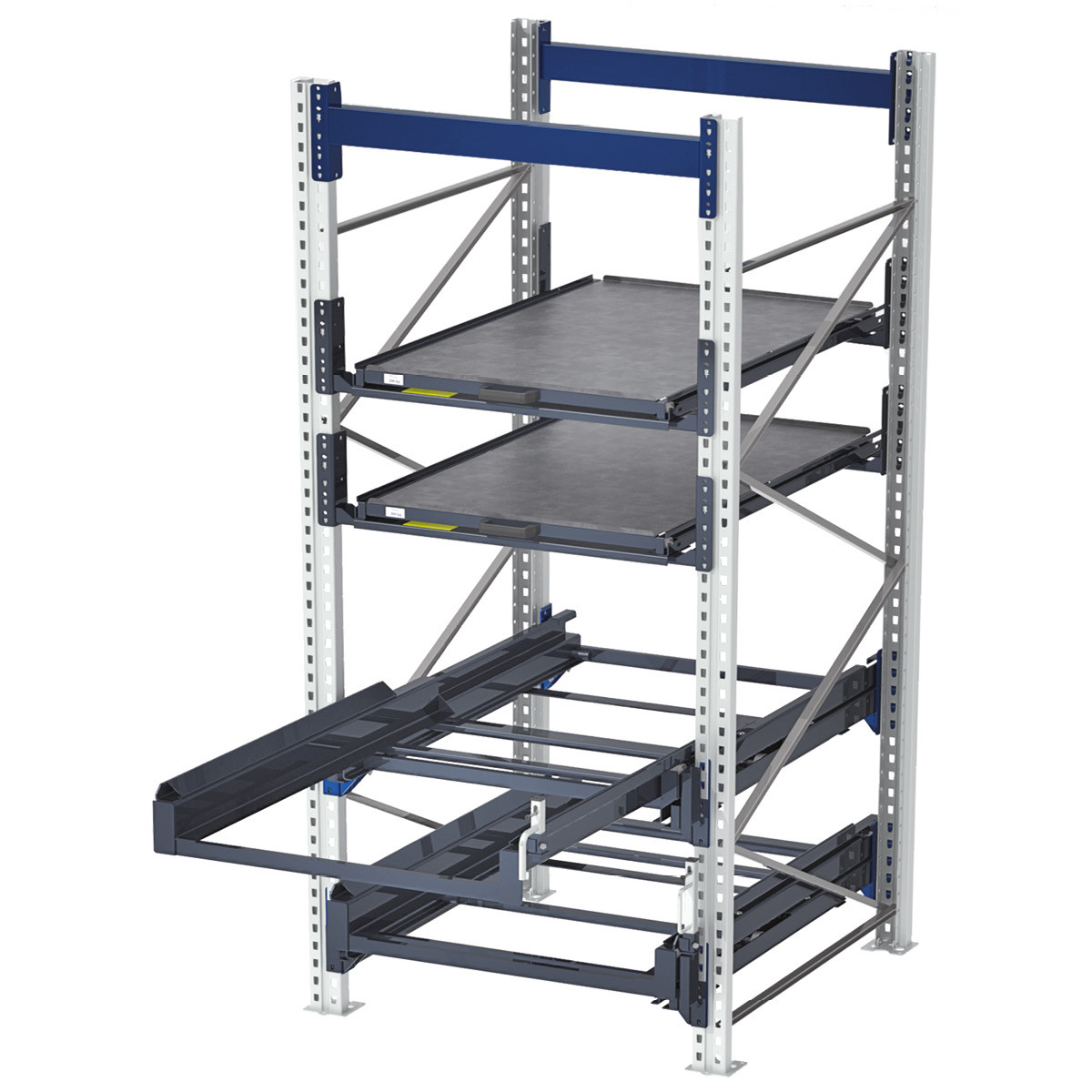 Upright hanging pull-out unit with steel shelf