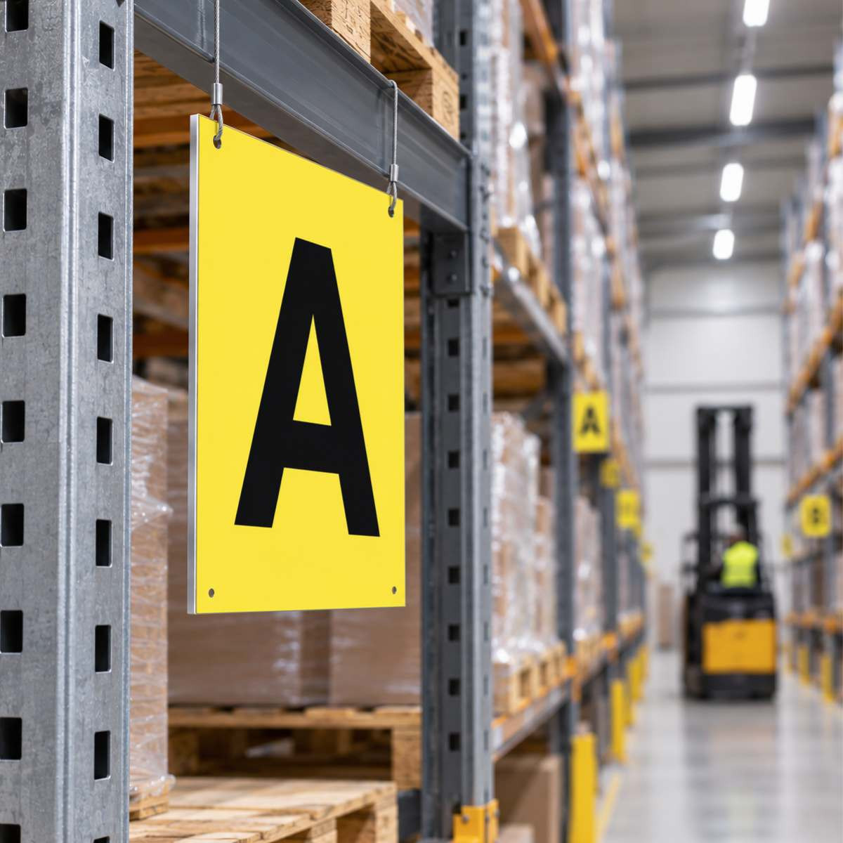 Aluminium shelf and aisle sign with hanging holes