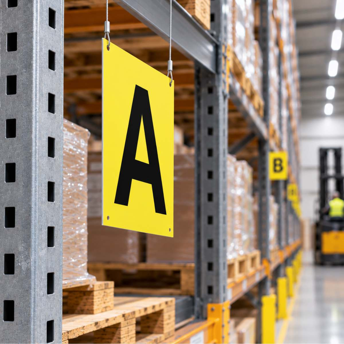 Aluminium shelf and aisle sign with hanging holes