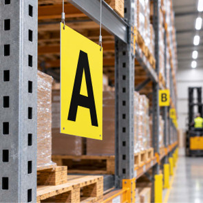 Aluminium shelf and aisle sign with hanging holes