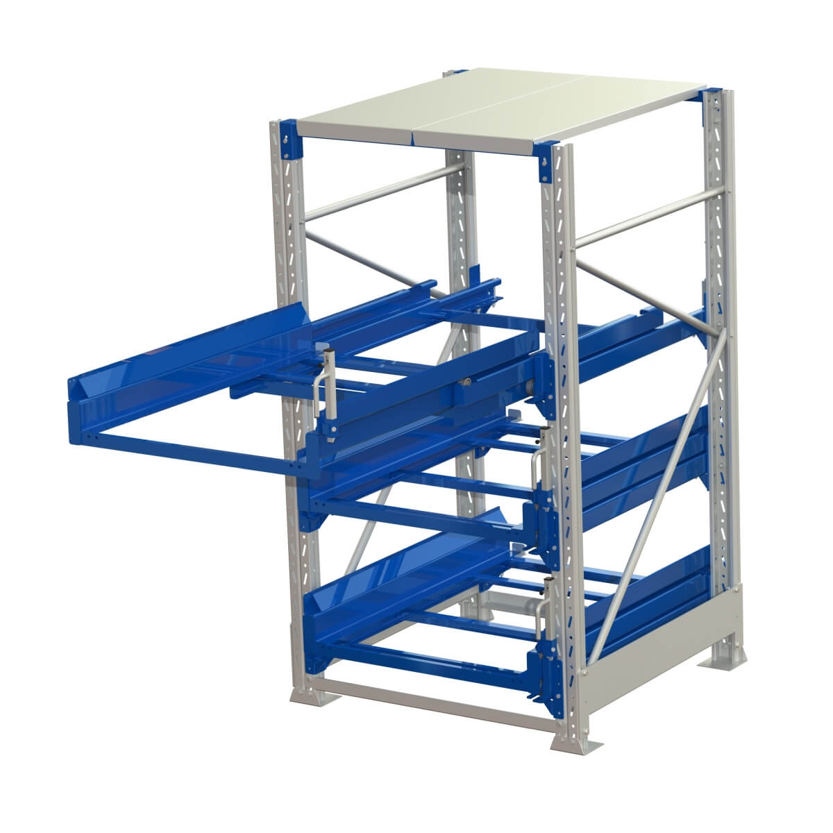 Schwerlast-Palettenauszugsregal mit 3 Schubfächern & 100 % Auszugstiefe, 1 Fach ausgezogen