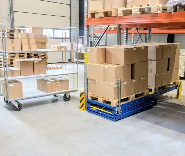 Pallet live storage system with pull-out units for pallets